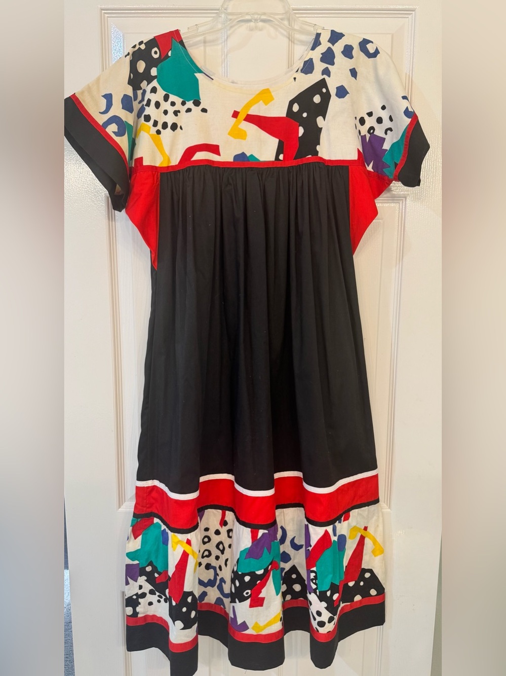 Vintage Maj Honolulu 80’s Geometric Abstract Print Black Tent Dress